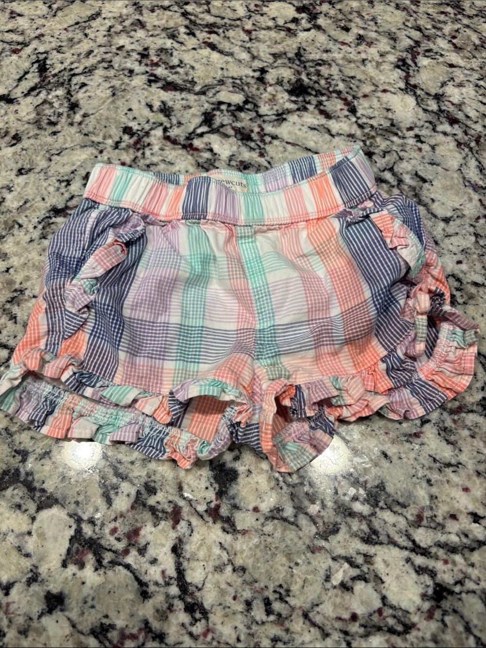 Crewcuts Pastel Plaid Ruffle Shorts - Coral, Mint & Navy